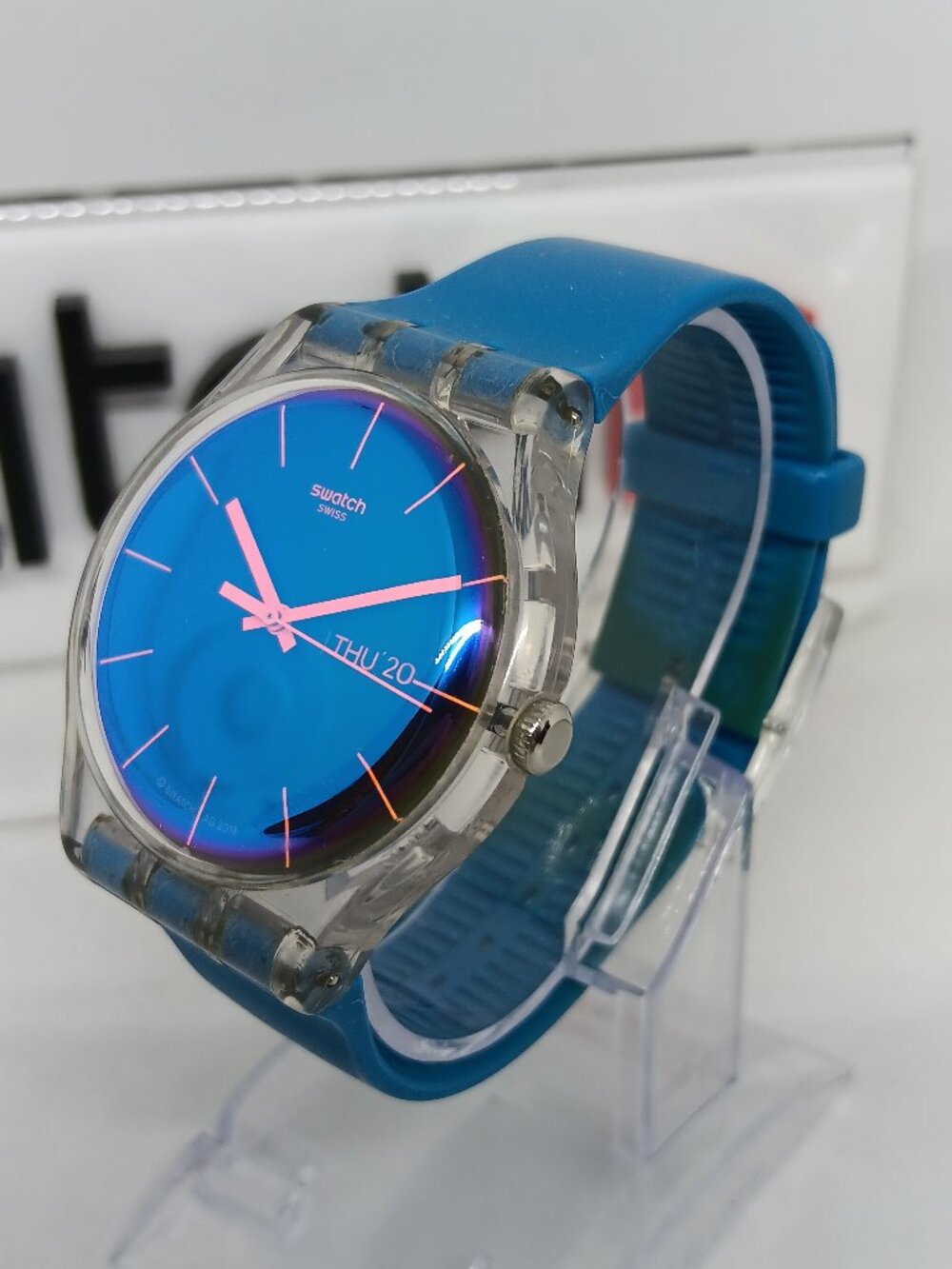 Swatch "Polablue" SUOK711 Men's 41mm Swiss Quartz Watch - Yr 2018 - NEW BATT